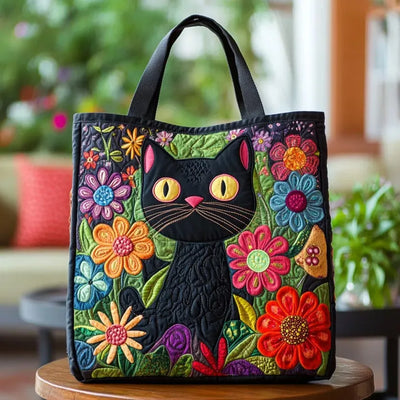 Black Cat Quilted Tote